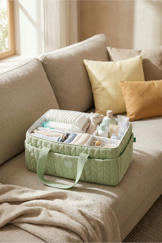 CADDY BAG Organizer Tasche für den Wickeltisch - Quilted Pale Green