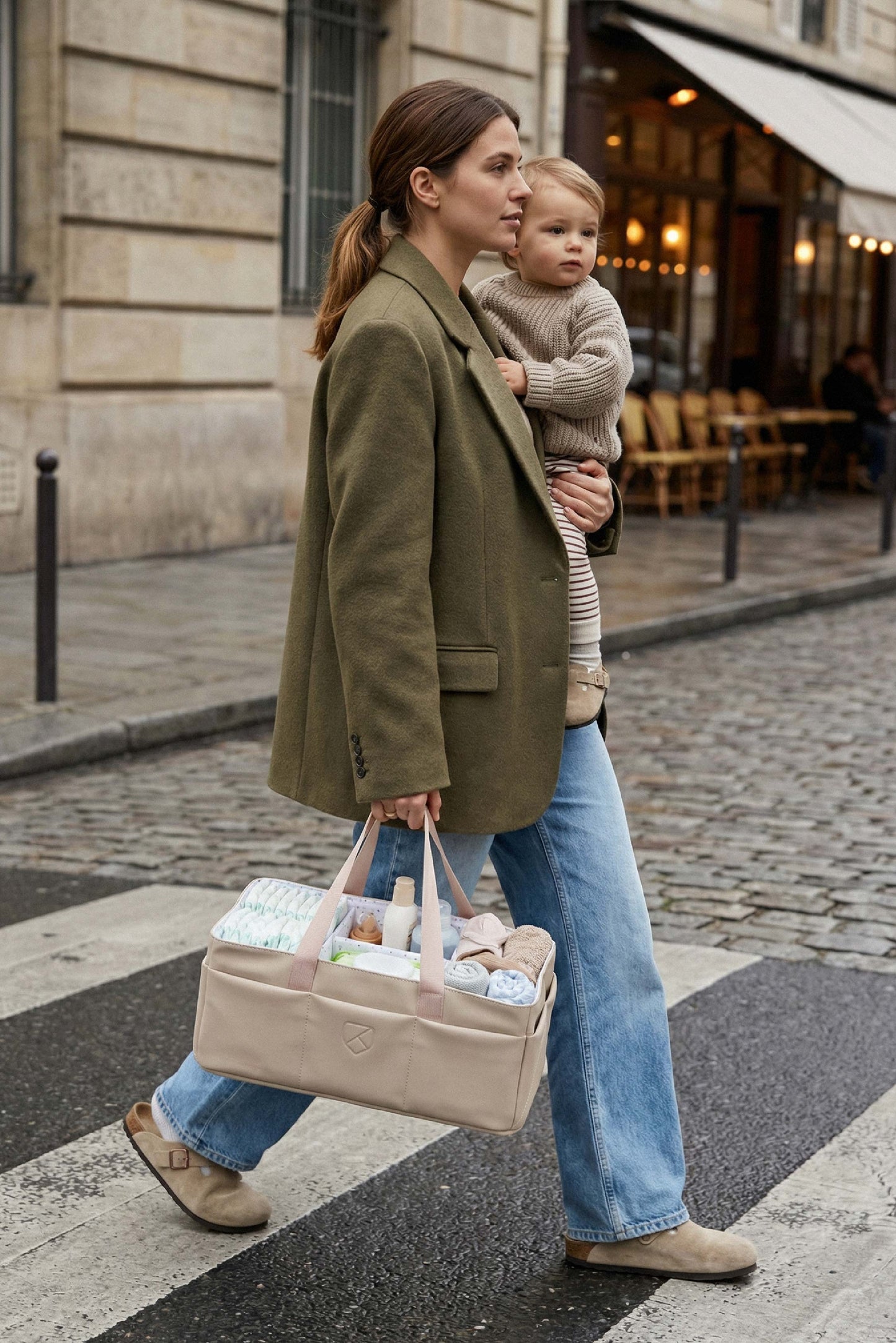 caddy bag organizer tasche für den wickeltisch - gum beige