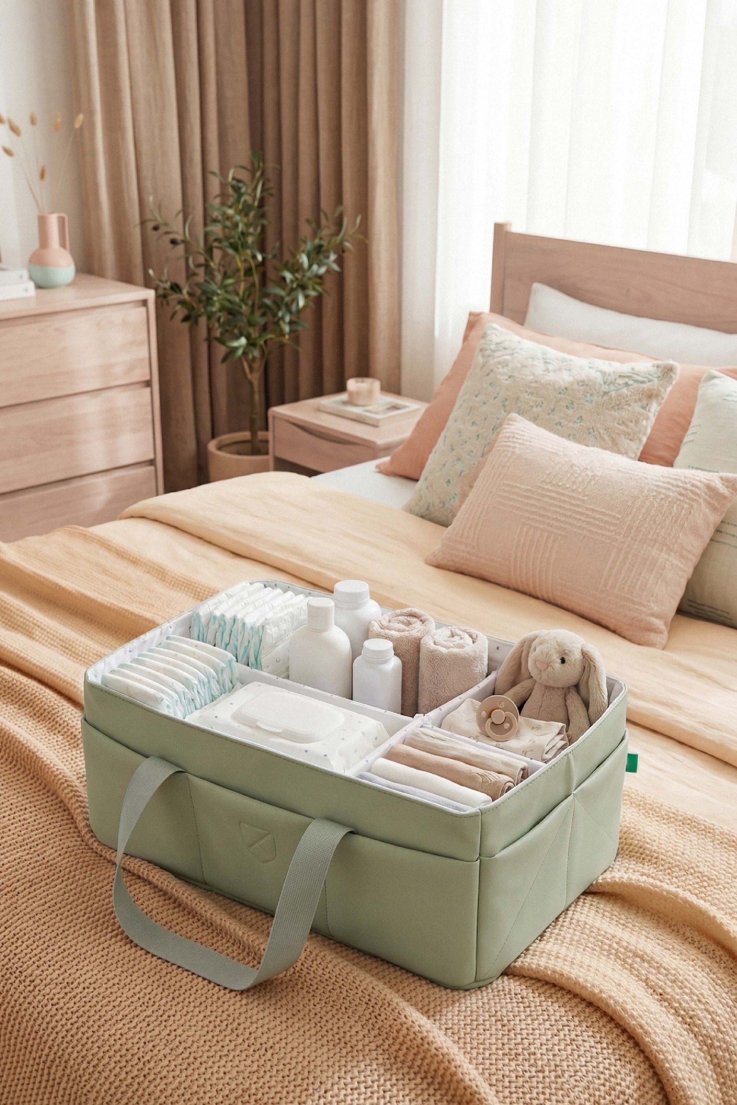 caddy bag organizer tasche für den wickeltisch - gum pale green