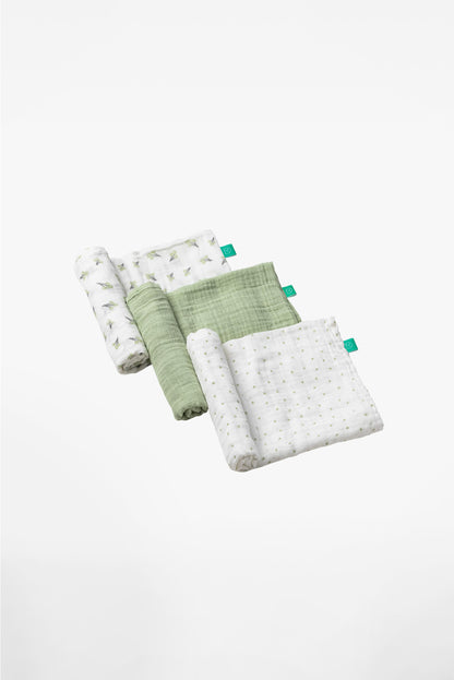 SOFT TOUCH 80x80 Newborn muslin cloths - Blossom Green