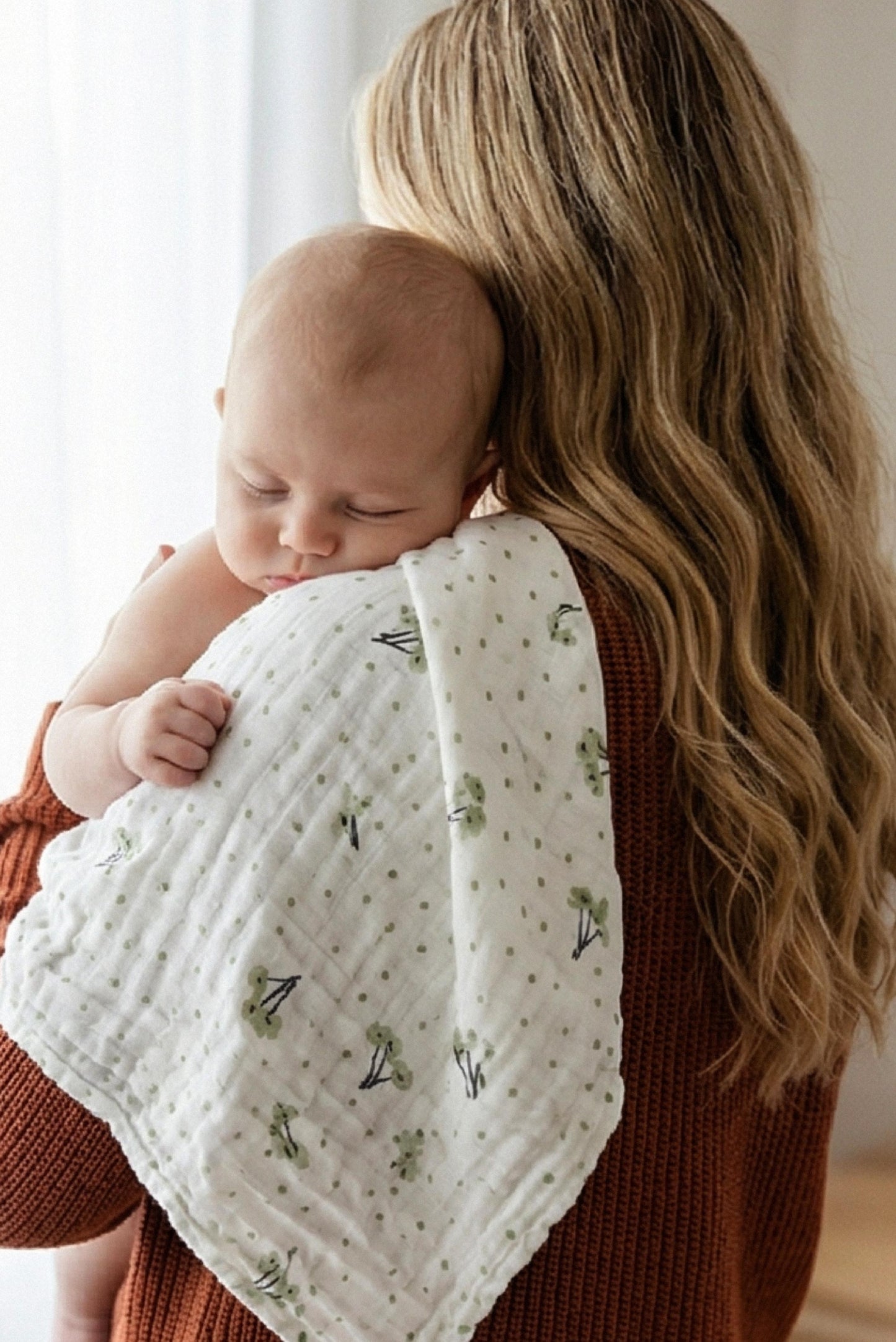 soft touch 80x80 newborn muslin cloths - blossom green