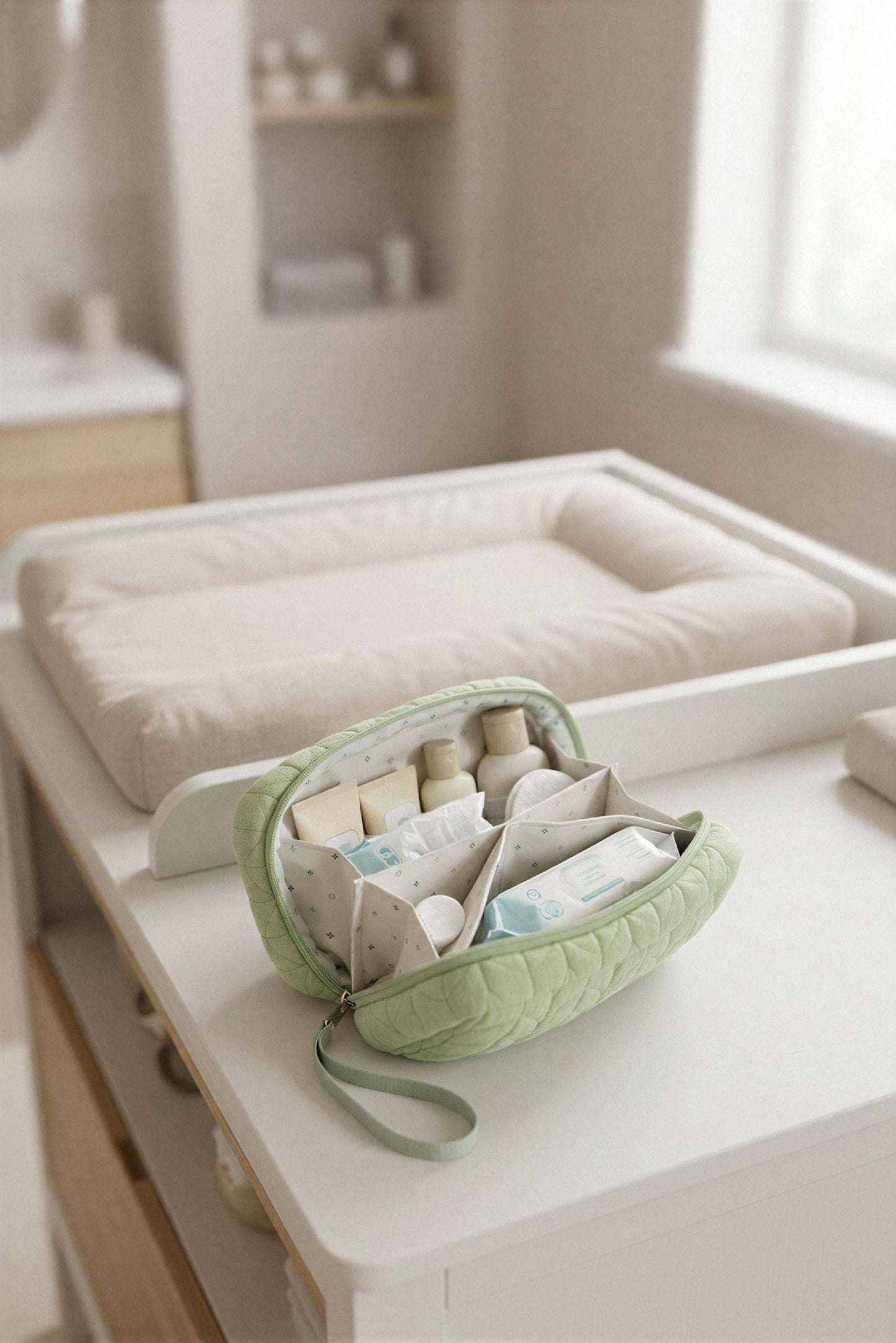 necessaire baby beauty case -  quilted pale green